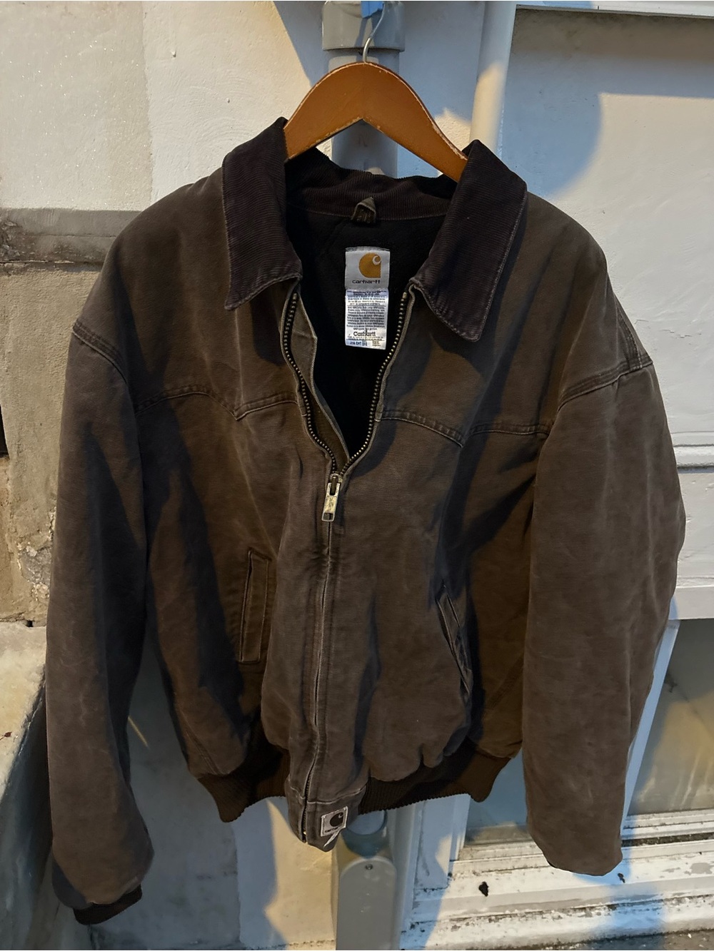 Carhartt Dark Brown Canvas Bomber Jacket with Corduroy Collar